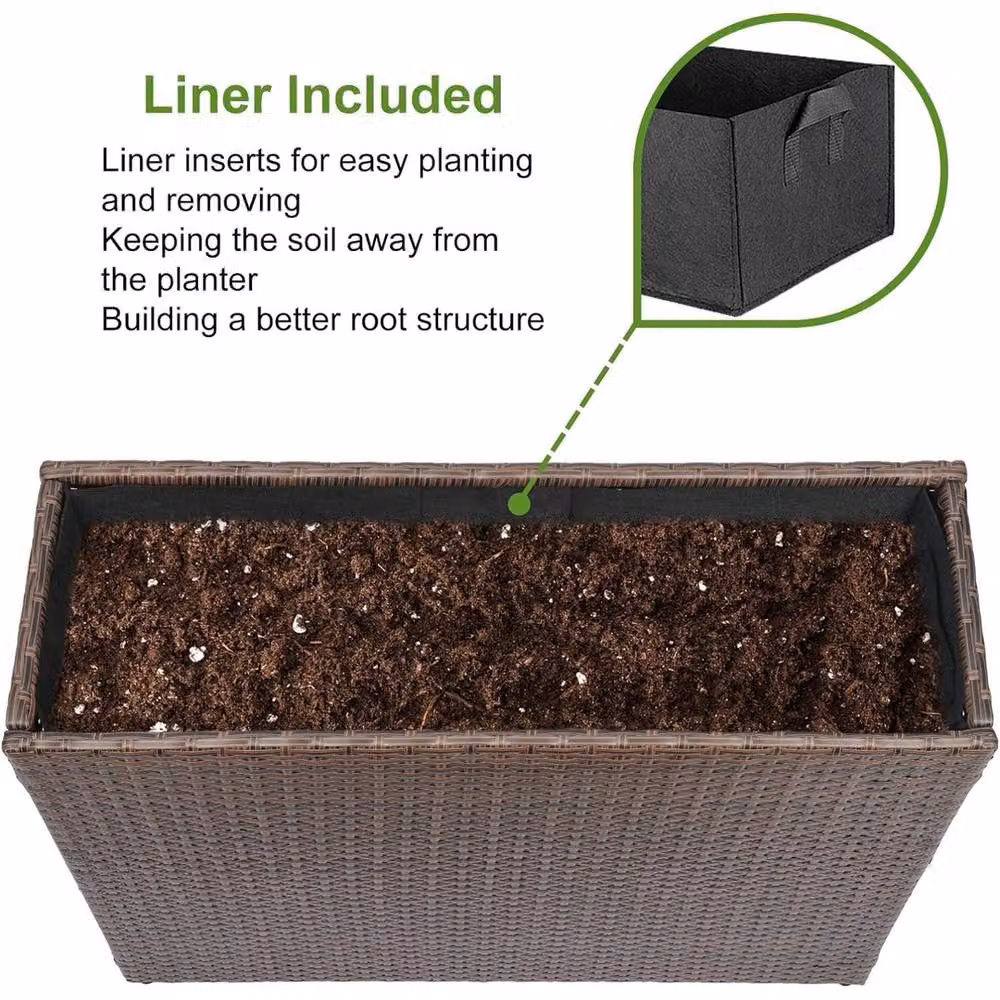 NESTLUNE Brown Large Rectangular Rattan Outdoor Floor Standing Planter Tub – 3