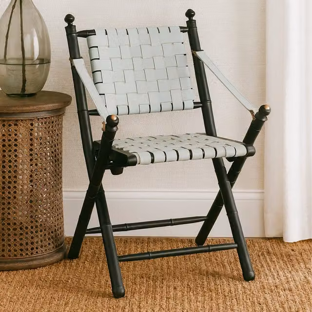 Fifty Five South Modern Geometric Chair in White Leather and Black Teak Wood