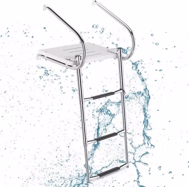 PAWNORA Stainless Steel Folding Dock Ladder with Non-slip Steps in Silver