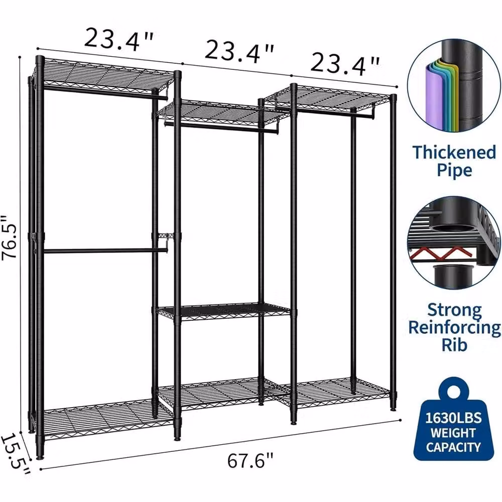 VOGREX Heavy Duty Metal Clothes Rail in Matt Black – 2