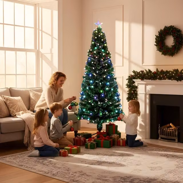 Shatchi Berries Balls LED Pre-Lit Fibre Optic Christmas Tree in Green, Height: 90 cm – 1