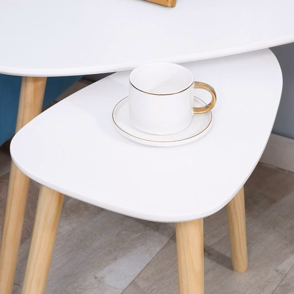 STILVORA Set of 2 White Nesting Side Tables with Wooden Legs – 4