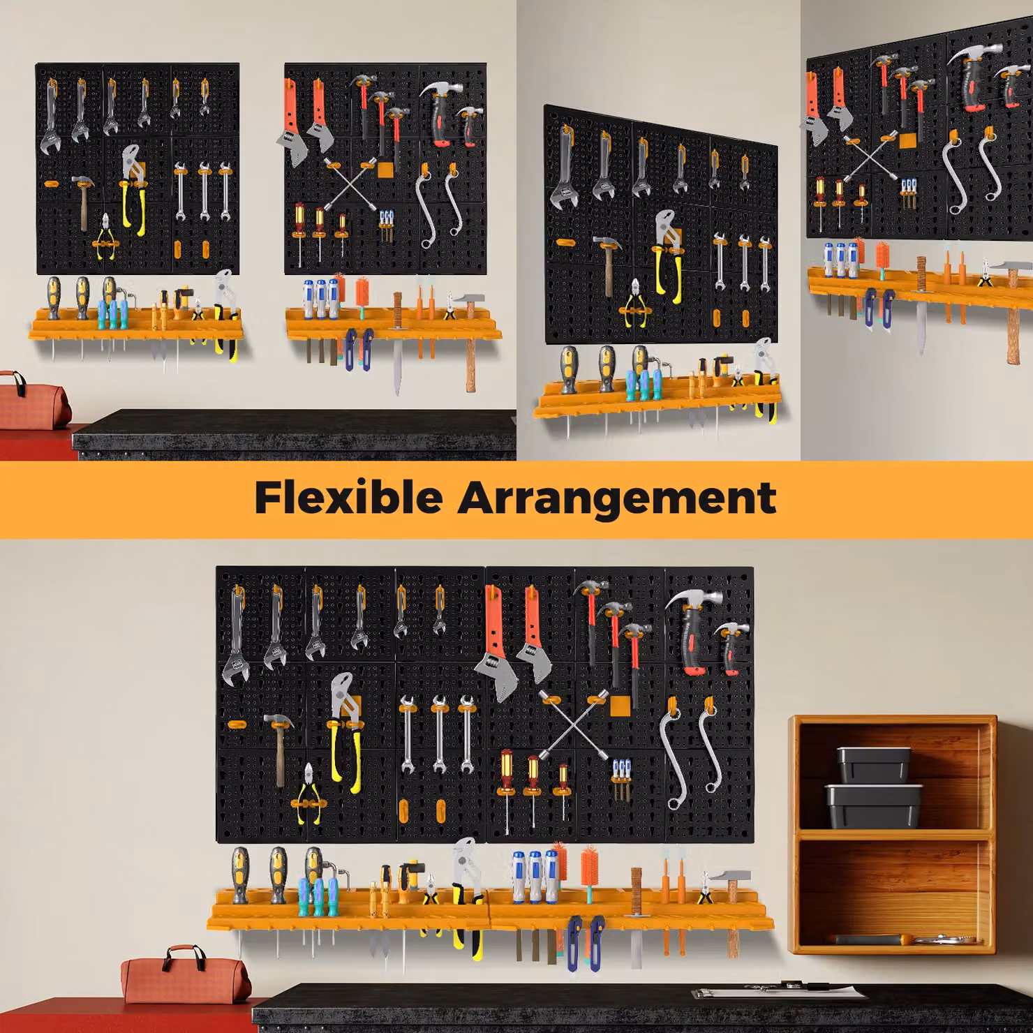 Gymax Wall Mounted Garage Tool and DIY Storage System in Yellow with 50 Hooks – 6