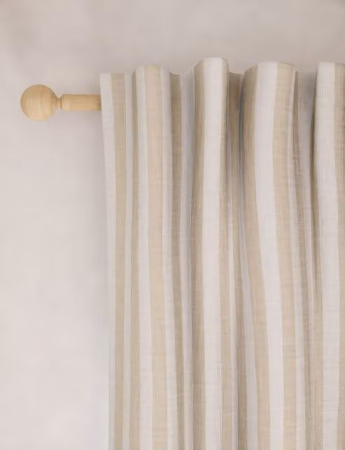 M&S Pure Cotton Striped Multiway Curtains in Beige, W: 137 cm, H: 168 cm
