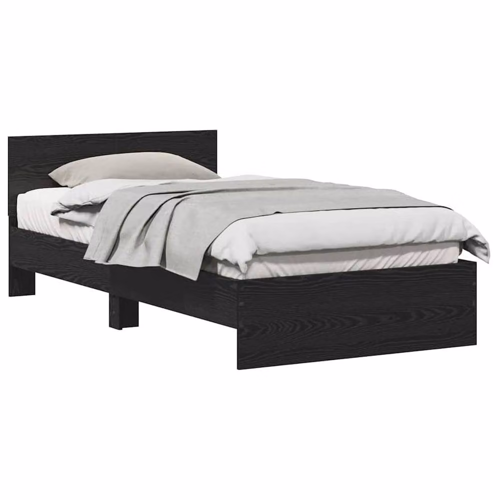 Berkfield Home Bed Frame with Headboard in Black Oak, W/D/H: 100 x 200 cm – 3