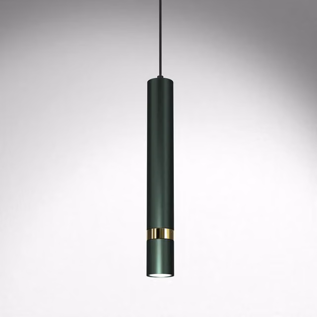 Milagro Joker Modern Cylinder Pendant Lamp in Green and Gold/Brass with E27 Socket