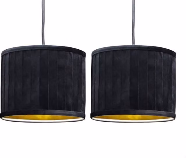 First Choice Lighting Set of 2 Sundance Modern Black Pleated Easy Fit Lamp Shades with Gold Inner, Diameter: 25 cm