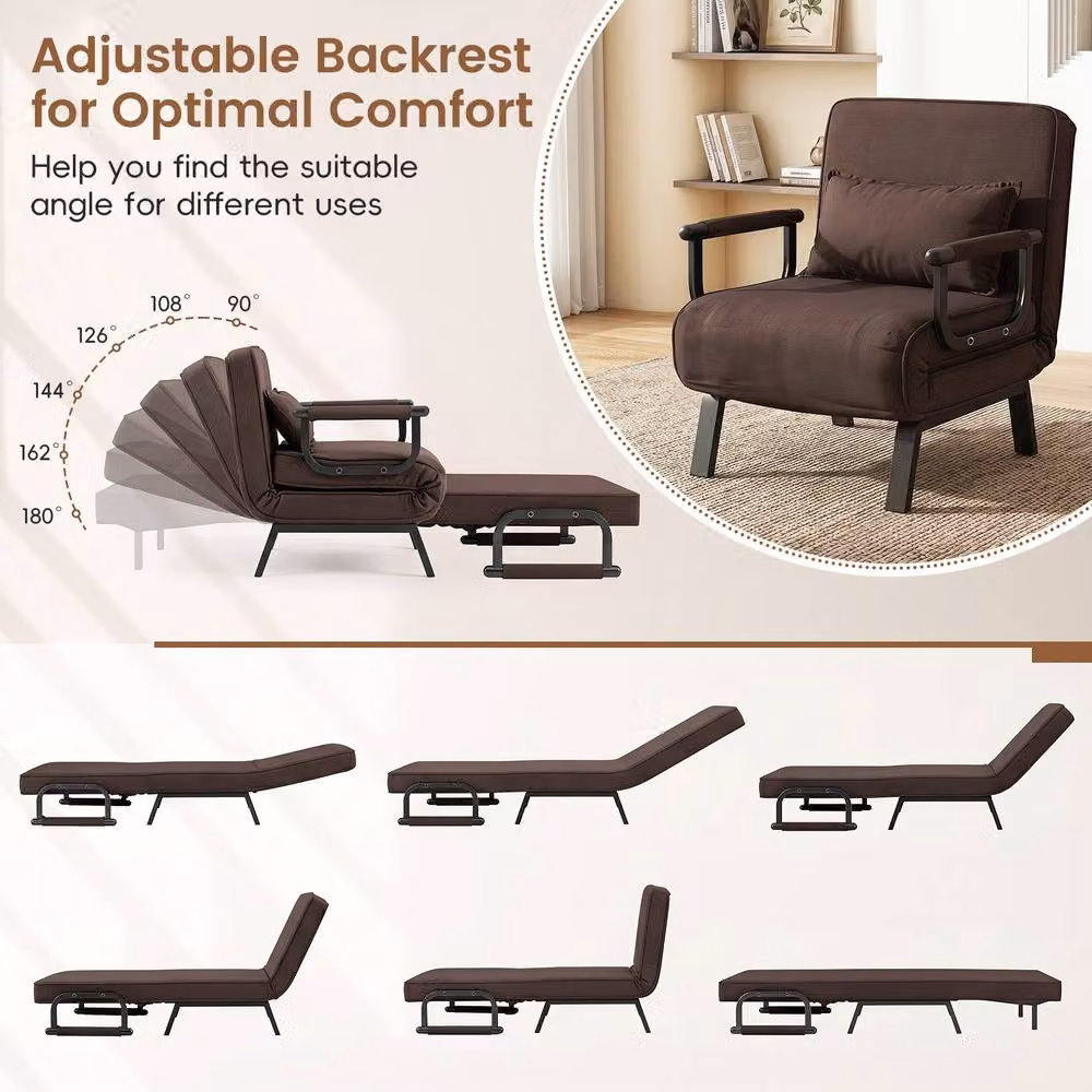 Costway Convertible Sleeper Chair and Folding Sofa Bed with Adjustable Backrest in Brown – 8