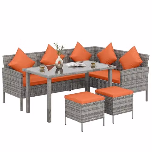 Outsunny 5 Piece Rattan Garden Dining Corner Sofa Set in Orange