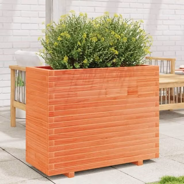 Berkfield Home Garden Brown Solid Wood Pine Planter W: 90 cm, D: 40 cm, H: 72.5 cm