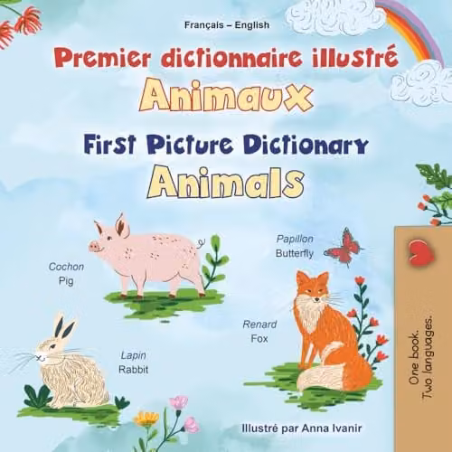 Kidkiddos Books First Picture Dictionary Animals French English Bilingual Children's Book, Multicolour, W: 21.59 cm, H: 21.59 cm