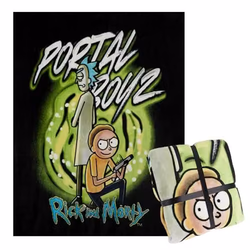 Rick & Morty Fleece Blanket, Multicolour Black and Green, W/D: 150 x 130 cm – 1