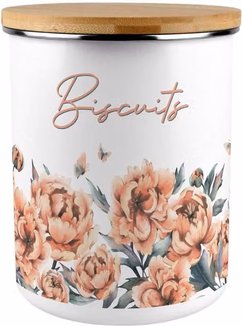 Purely Home Peach Peonies Floral Biscuit Tin in Pink and White