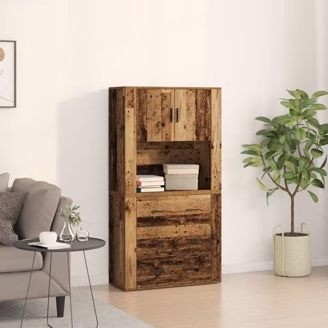 Berkfield Home Old Wood Highboard in Brown, W/D/H: 80 x 33 x 150 cm – 1