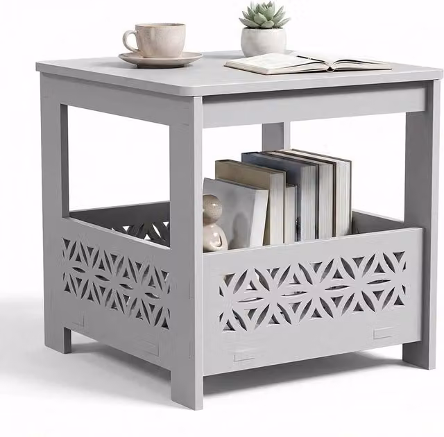 KORVIXA Grey 2-Tier Square Corner Table W/D/H: 100 x 100 x 100 cm – 1