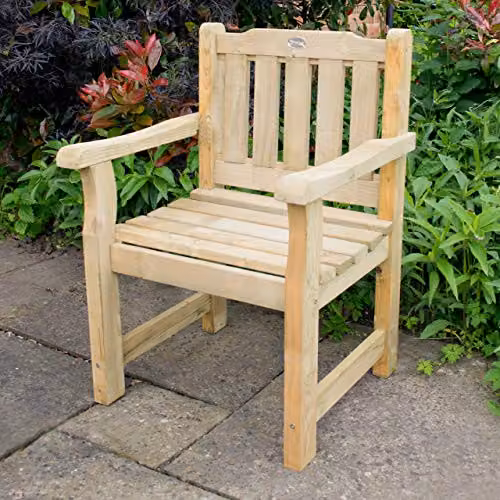 Forest Garden Rosedene Garden Chair in Brown, Treated Hardwood with Armrests, H 90 x W 64 x D 60 cm – 2