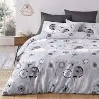 Velosso Dandelion Floral Printed Cotton Rich Duvet Cover and Pillowcase Set in Grey, W/D/H: 180 x 200 cm and 50 x 75 cm