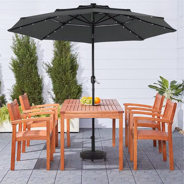 Livingandhome Outdoor Parasol with Solar Lights and Mobile Concrete Base in Grey