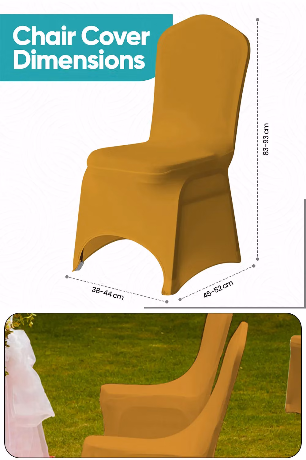 Neel Blue Spandex Arched Front Dining Chair Slipcovers in Metallic Gold, Stretchable and Washable Fabric – 2
