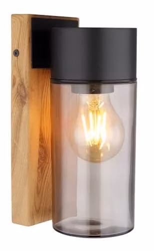 Globo Lighting Etsi Outdoor Wall Lantern in Brown and Black with Stainless Steel and Wood Effect Finish, IP44, E27 – 1