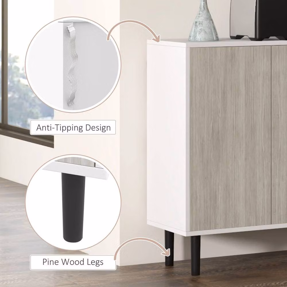 NESTLUNE Modern Grey Wood Sideboard Storage Cabinet for Living Room or Kitchen – 3