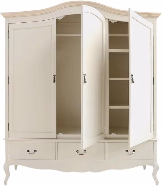 Juliette French Triple Wardrobe in Champagne Cream with Hinged Doors and Internal Drawers