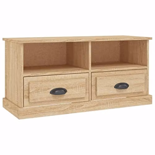 vidaXL Modern TV Cabinet with Drawers and Open Compartments in MDF, Grey or Brown, W/D/H: 93.0 x 35.5 x 45.0 cm – 1