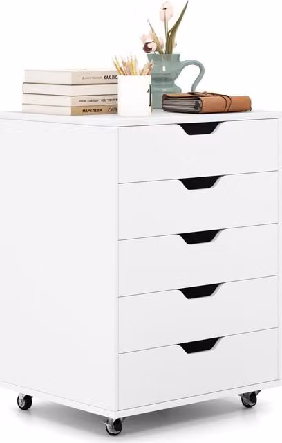 Gymax 5-Drawer Rolling Filing Cabinet Under Desk Dresser in White – 1