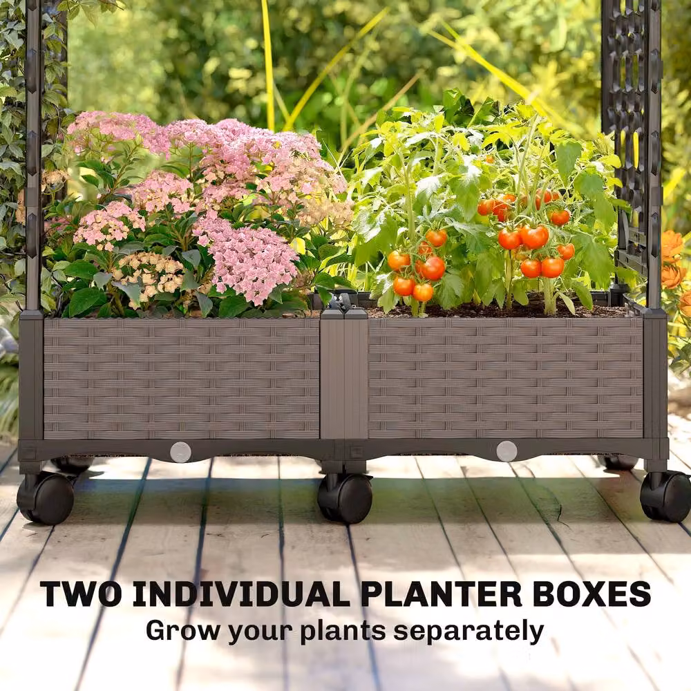 OUTSUNNY Raised Garden Bed with Arch Trellis in Black Plastic – 5