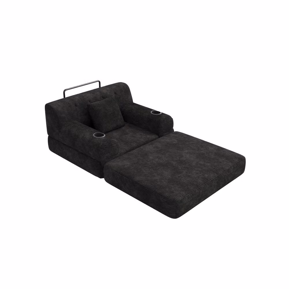 STILVORA Modern Upholstered Sleeper Sofa with Cup Holders and Metal Frame in Black – 4