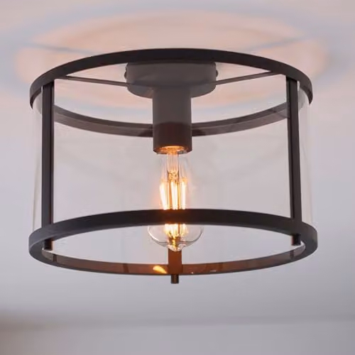 Netlighting Hopton Decorative Flush Ceiling Lamp in Matt Black and Clear Glass – 3
