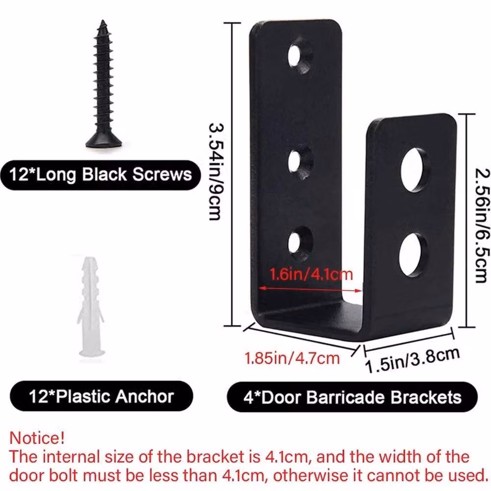 NESTLUNE Heavy Duty U Shape Door Barricade Bracket, 4 Pieces, Black – 2