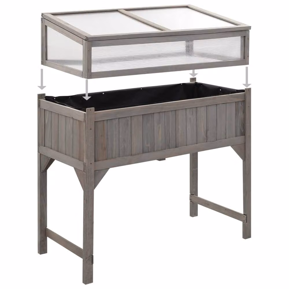 Berkfield Home Raised Bed with Greenhouse in Grey Solid Fir Wood, W: 110 cm, D: 54 cm, H: 120 cm – 2