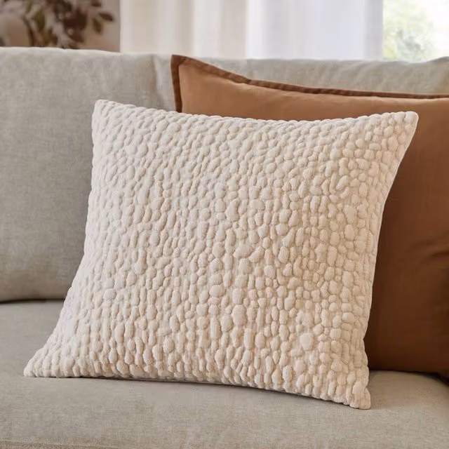 Riva Home Pebble Textured Chenille Cushion in Beige, W/D/H: 45 x 45 x 45 cm
