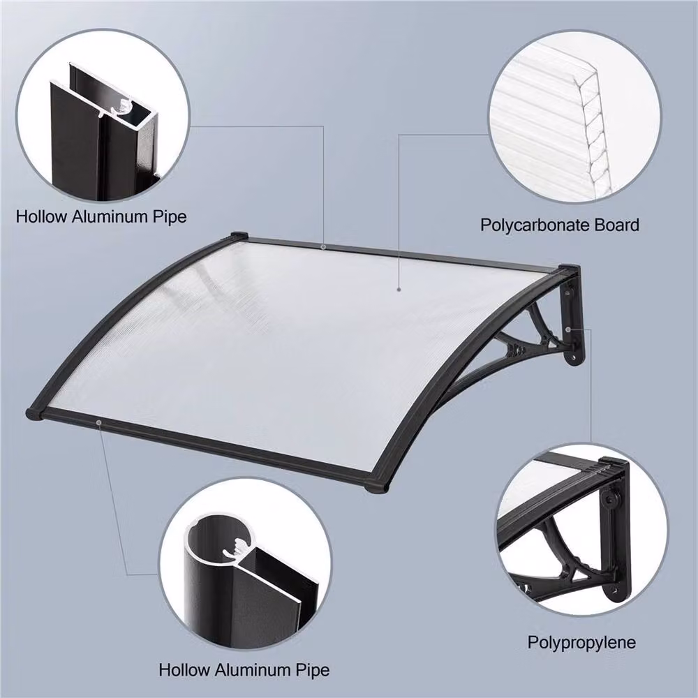 EONLION Black and Transparent Door Canopy Awning Rain Shelter, W: 100 cm, D: 76 cm, H: 76 cm – 2
