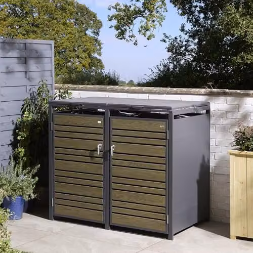 Rowlinsons Chelsea Double Bin Store in Grey Coated Steel, W: 132.5 cm, D: 81 cm, H: 116.5 cm – 1