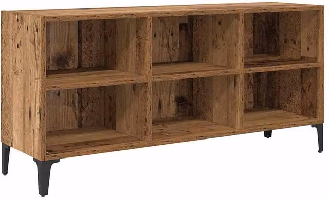 Berkfield Home Old Wood Rustic TV Stand in Brown with Media Compartments and Metal Accents – 1