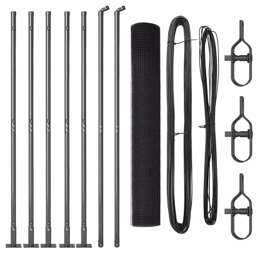 Berkfield Home Modern Welded Wire Fence with 7 Flanged Posts, Grey Steel, W: 10 m, H: 0.8 m – 3