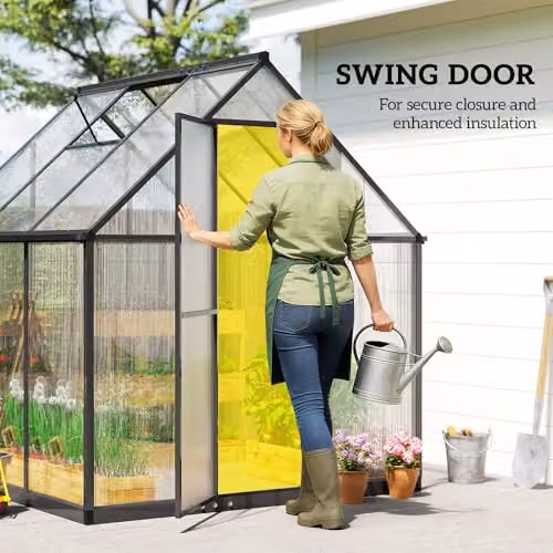 Outsunny Black Polycarbonate Walk-in Greenhouse with Hinged Swing Door and Gable Roof – 5