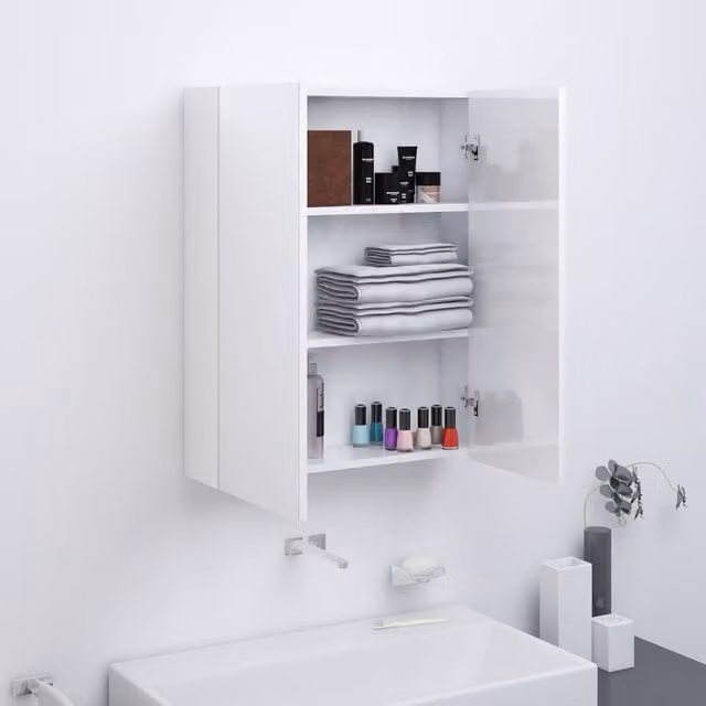 Berkfield Home Modern Glossy White Bathroom Mirror Cabinet W/D/H: 60 x 15 x 75 cm