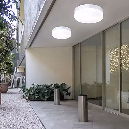 Globo Lighting Modern Round Silver Aluminium and Glass Outdoor Ceiling Lamp IP44 with E27 Energy Saving Bulb – 3