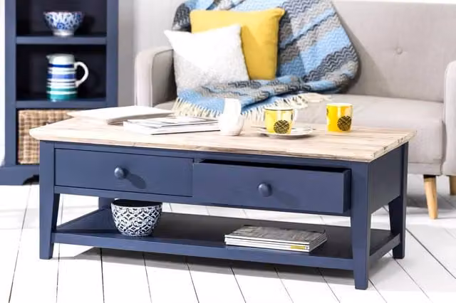 Statement Furniture Florence Navy Blue Acacia Wood Coffee Table with Drawers