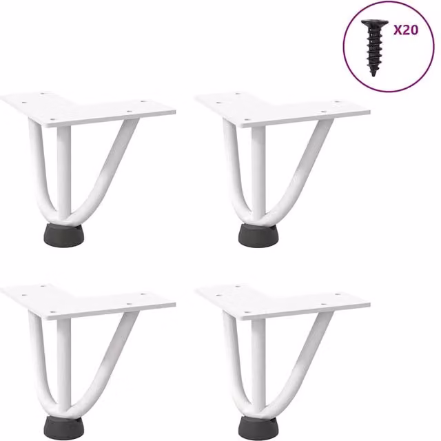 Berkfield Home White Solid Steel Hairpin Table Legs, 4 Pieces, Height: 10 cm
