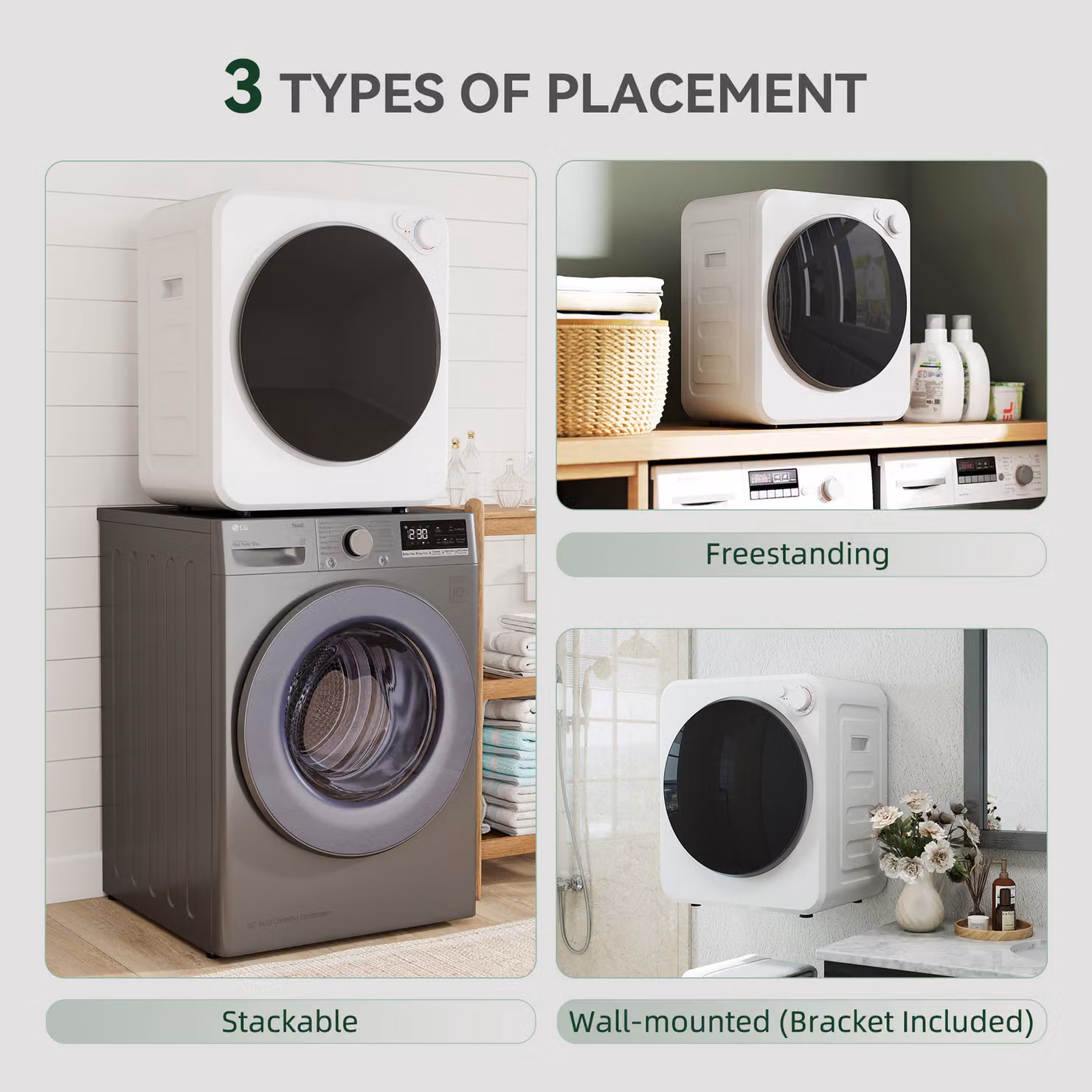 HOMCOM 4kg Front Load Portable Clothes Dryer in White – 4