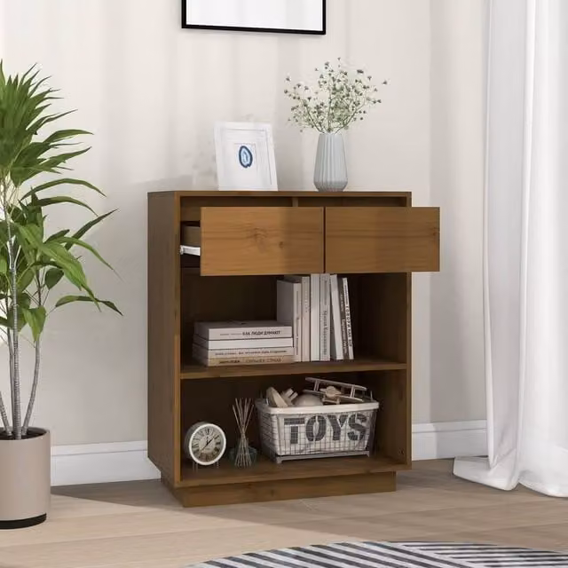 Berkfield Home Beautiful Console Cabinet in Honey Brown Solid Pine, W/D/H: 60 x 34 x 75 cm