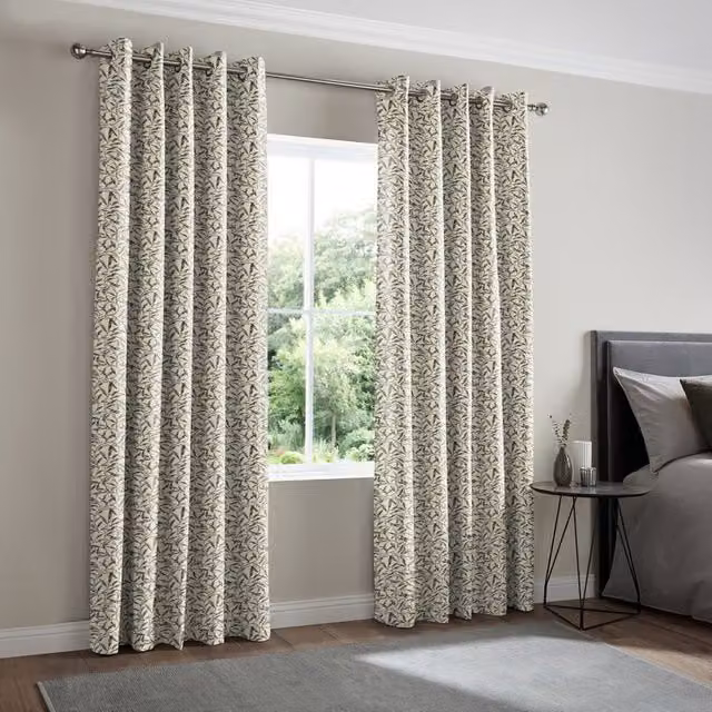 Terrys Wilderhope Made to Measure Blackout Eyelet Curtain Panel in Grey Floral Cotton