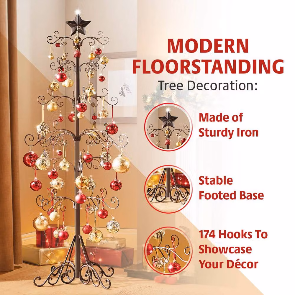 Coopers of Stortford Floor-Standing Metal Christmas Tree with Star Top, Black, Height: 164 cm – 3