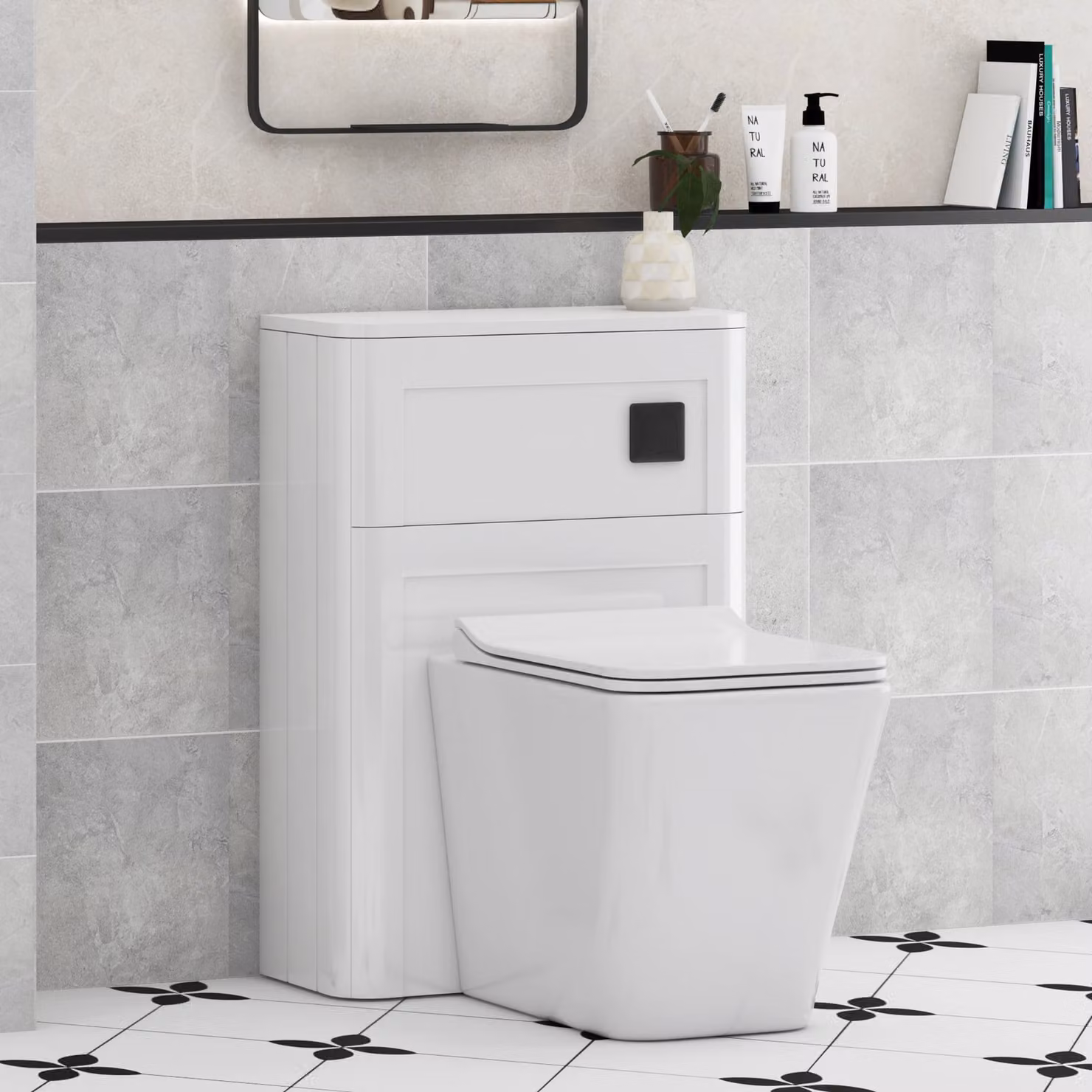 Royal Bathrooms Henley 550mm Gloss White Back to Wall WC Unit with Elena Rimless Ceramic Toilet Pan, Slim Soft Close Seat and Cistern