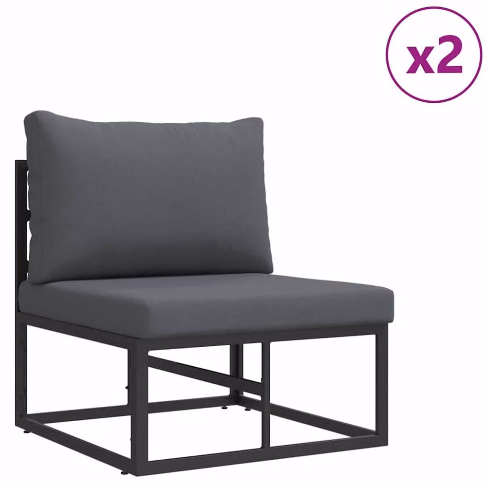 Berkfield Home 4 Piece Modern Outdoor 3 Seater Garden Sofa Set with Grey Cushions and Black Powder Coated Aluminium Frame – 4