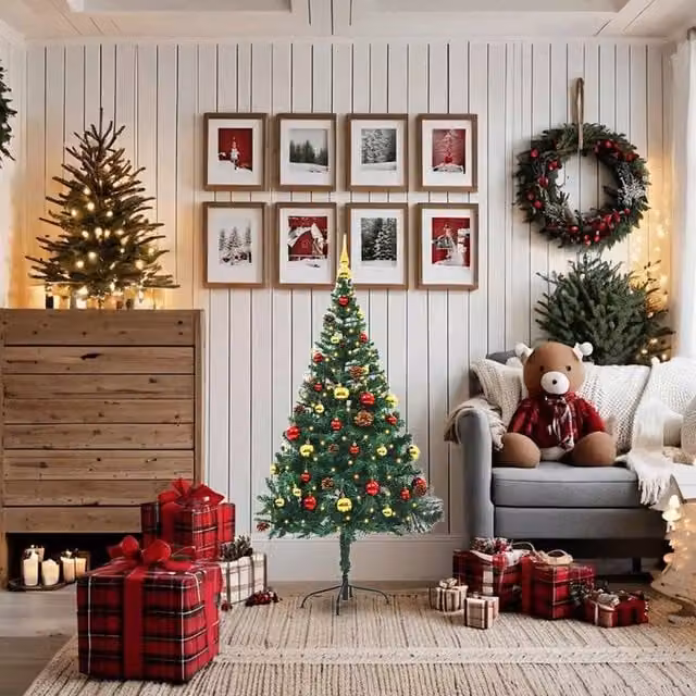 Berkfield Home Artificial Pre-lit Christmas Tree with Baubles, Green, Height: 150 cm